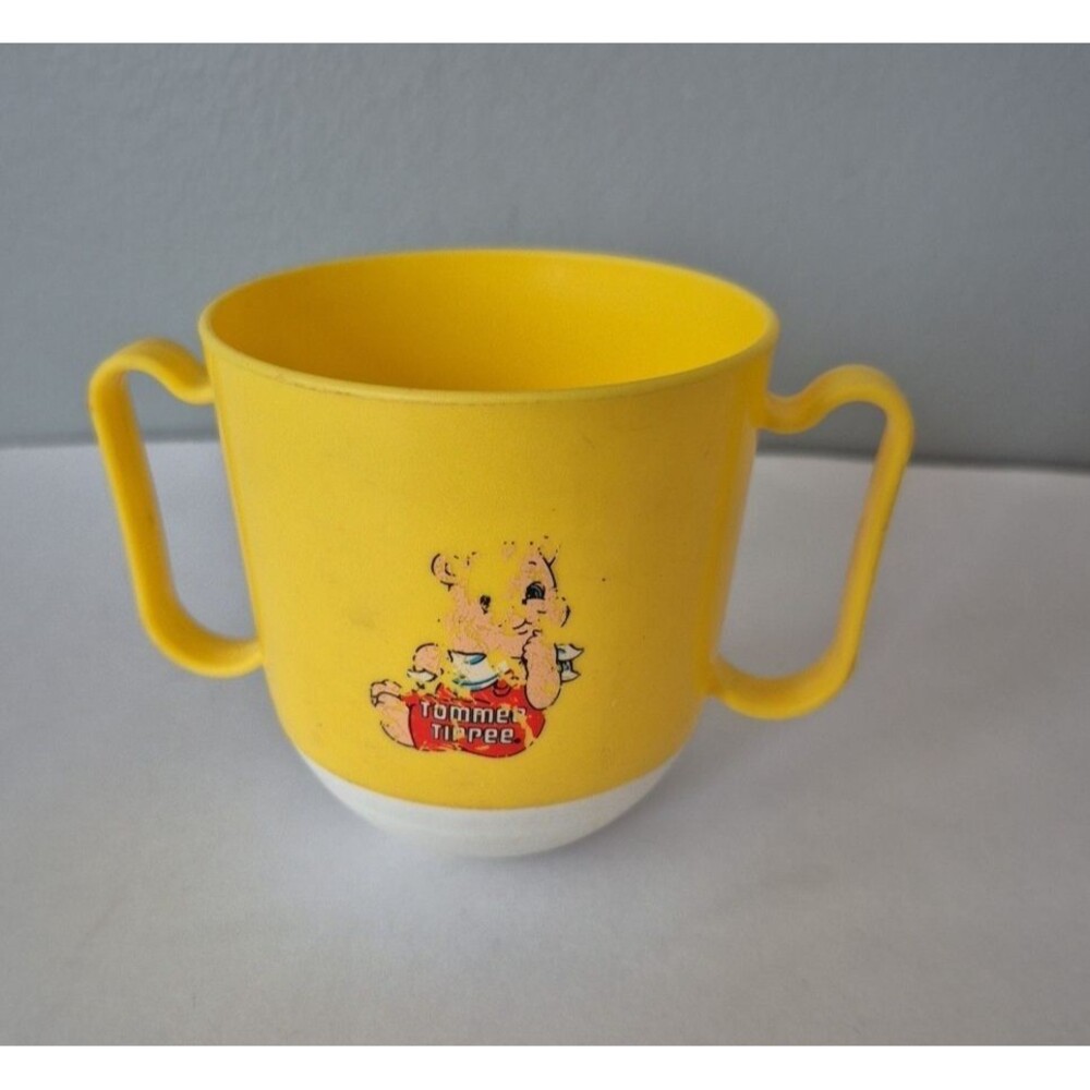 Tommie Tippee Yellow Teddy Bear Double Handle Weighted Vintage Sippy Cup No Lid